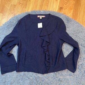 Beyond Threads Navy Ruffled Alpaca Jacket Size L NWT